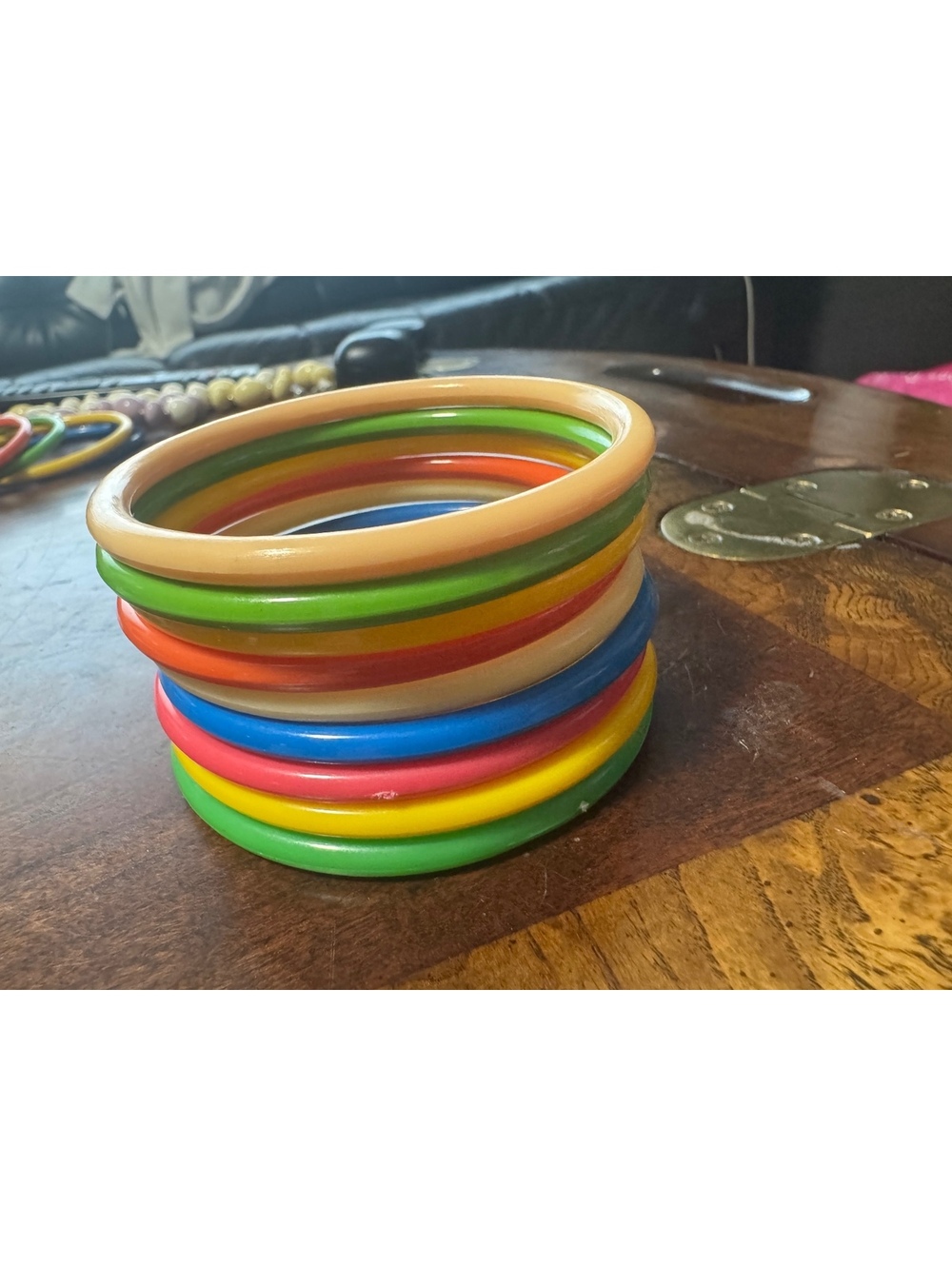 Vintage 1980s Multicolor Plastic Stacking Bangles Set - Retro 80s Neon Statement
